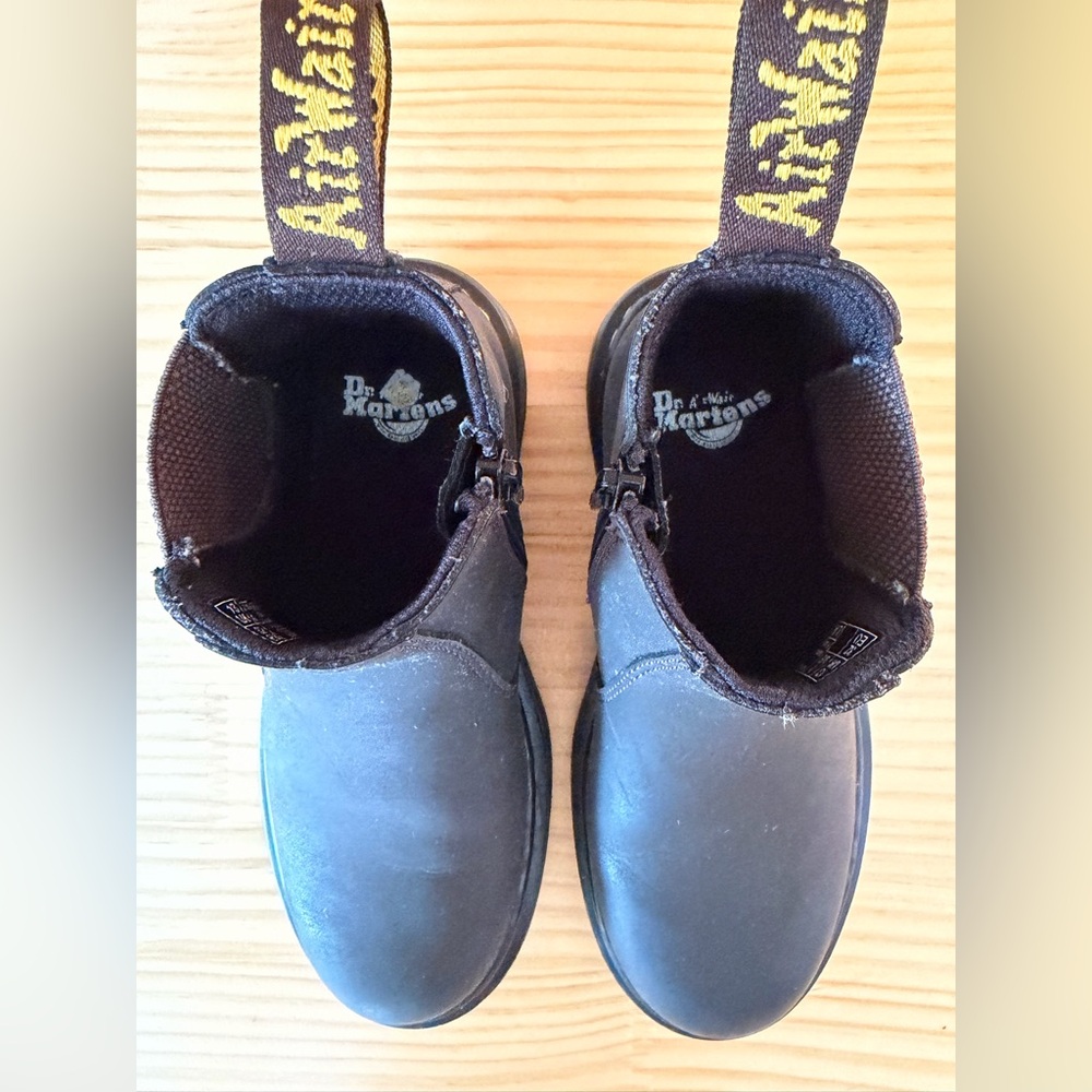 Dr. Martens Kids Black Leather Chelsea Boots with Yellow Accent Stitching - Picture 4 of 6